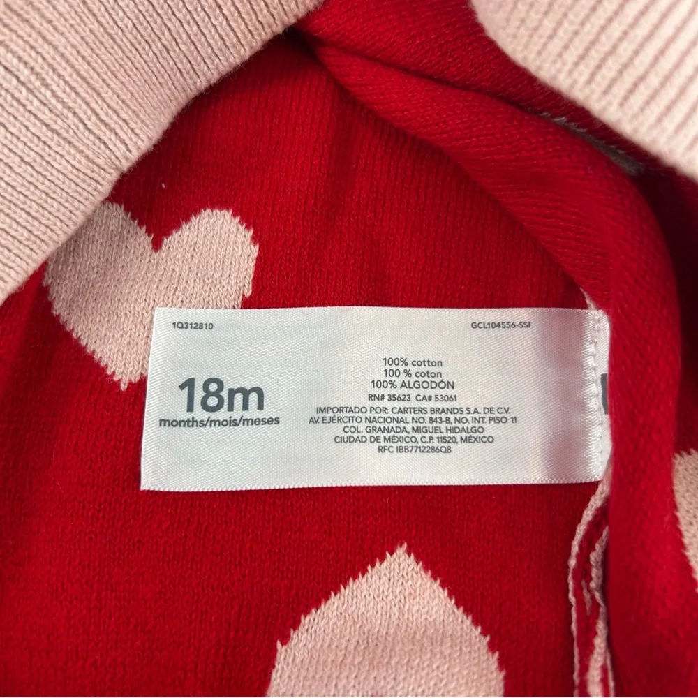 NWT Carter’s Pullover All Over Heart Print Sweater Pink and Red Size 18 Months